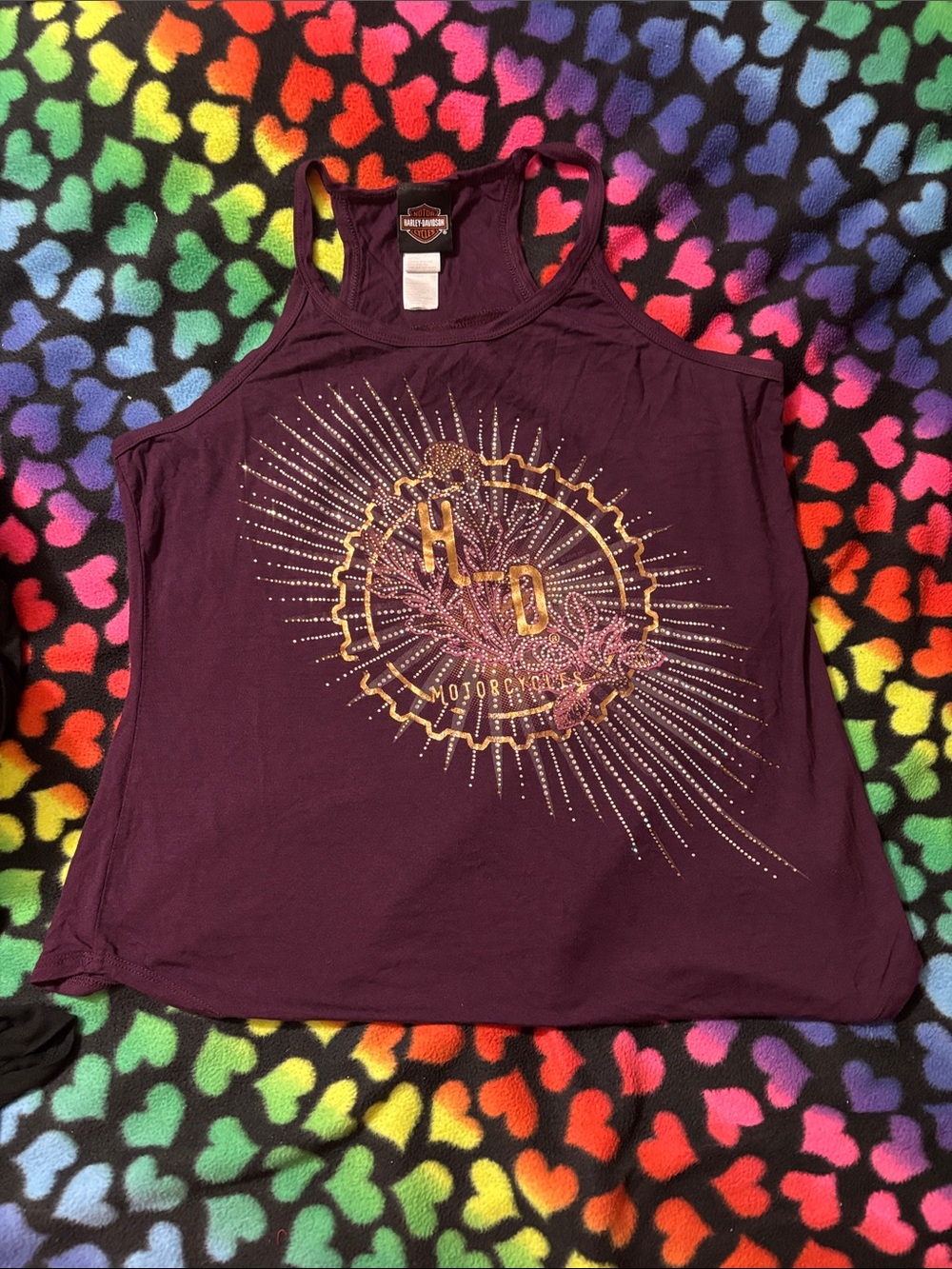 Harley-Davidson Women's Plum Racerback Tank with Gold Metallic HD Graphic